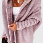 Pletený oversize cardigan s kapucí, barva: fialová