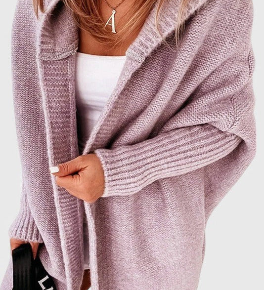 Pletený oversize cardigan s kapucí, barva: fialová