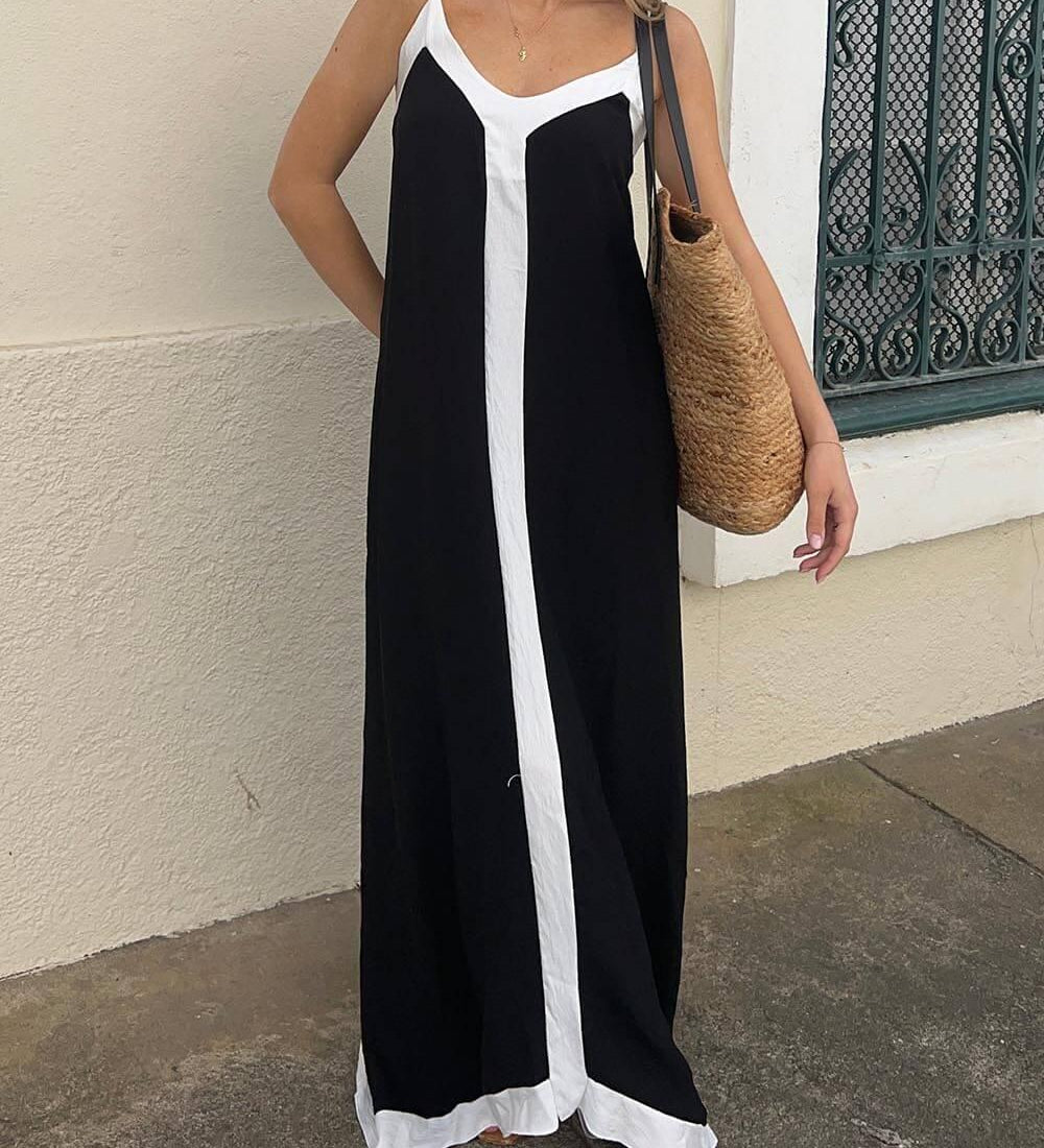 Verena – Midi šaty s designem Colour-Block Lavechic Île, barva: černá