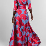 Mathilda – Elegantní maxi komplet – midi šaty v plážovém glamour stylu, barva: modrá/červená