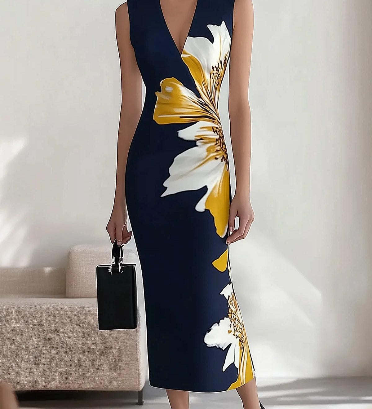 Helene – Elegantní midi šaty na festival i na pláž, barva: modrá