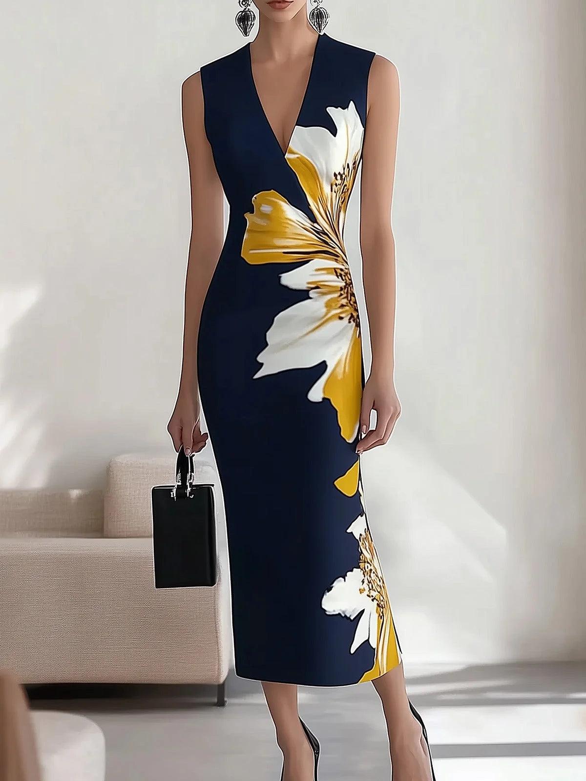 Helene – Elegantní midi šaty na festival i na pláž, barva: modrá