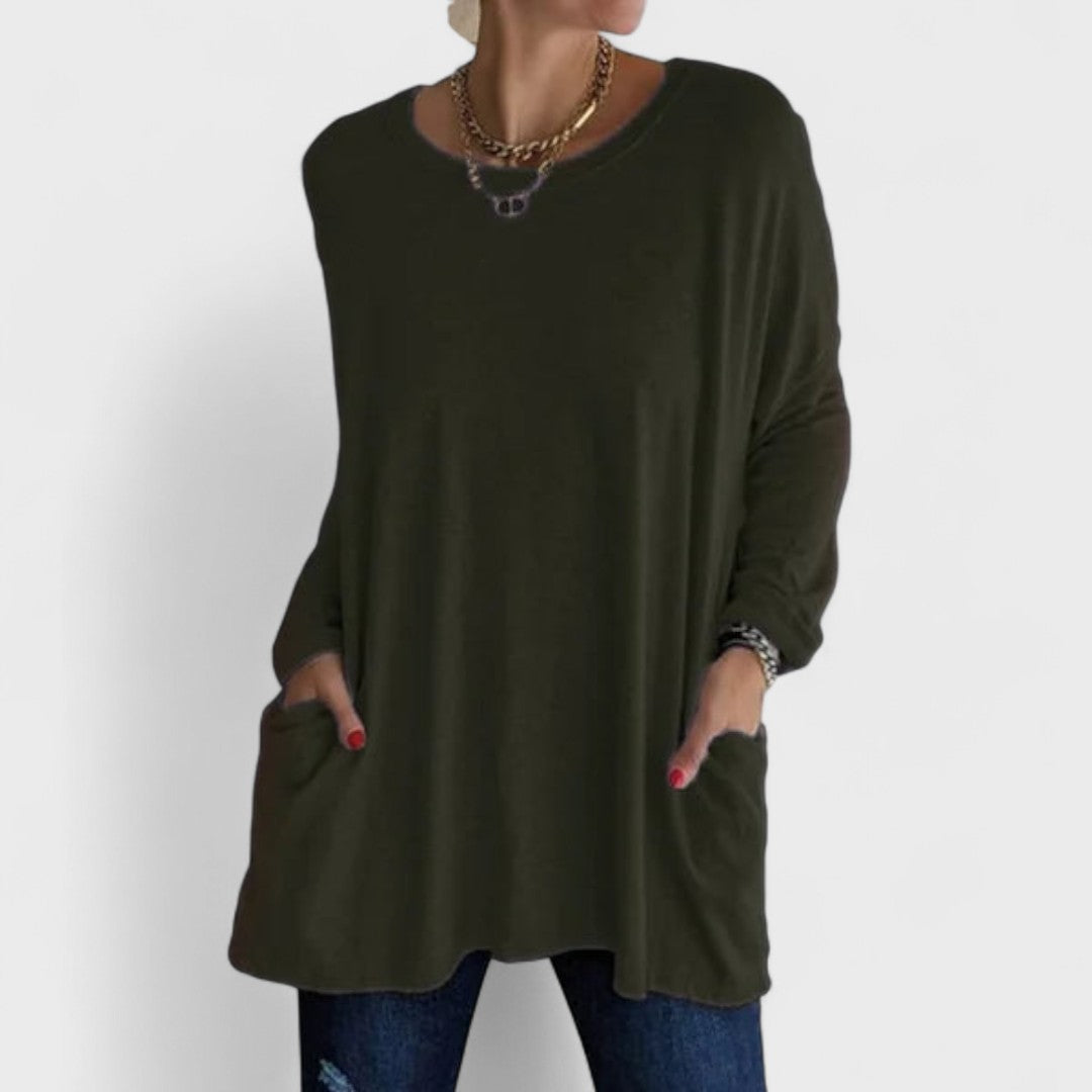 Benedikte – Pohodlný prémiový top, barva: khaki zelená