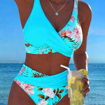 Marie – Bikiny s kontrastním květinovým vzorem a výřezem, barva: modrá