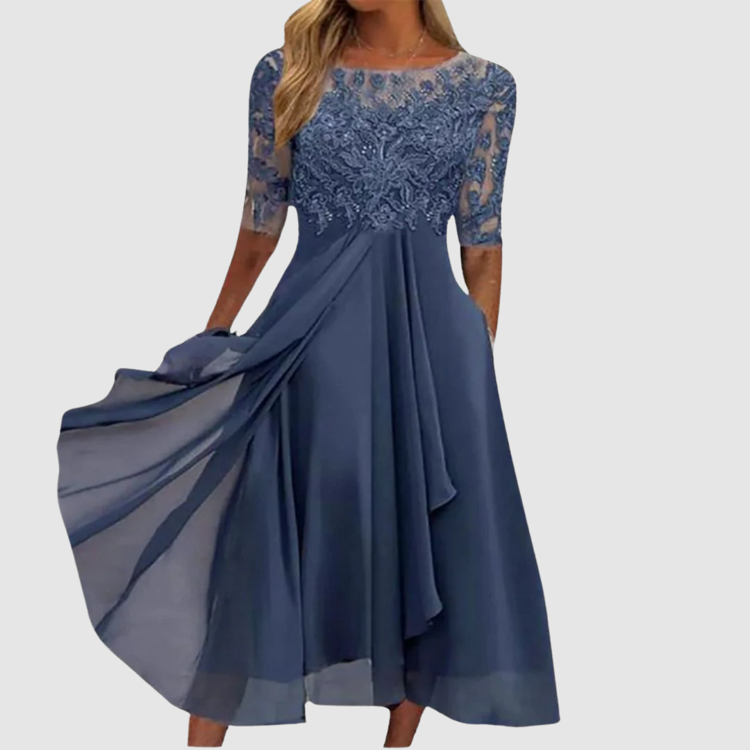 Leontýna - Elegantní krajkové šaty, barva: modrá