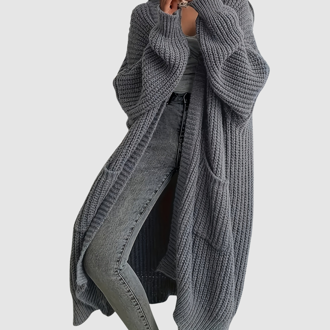 Marie – Pohodlný dlouhý cardigan, barva: šedá