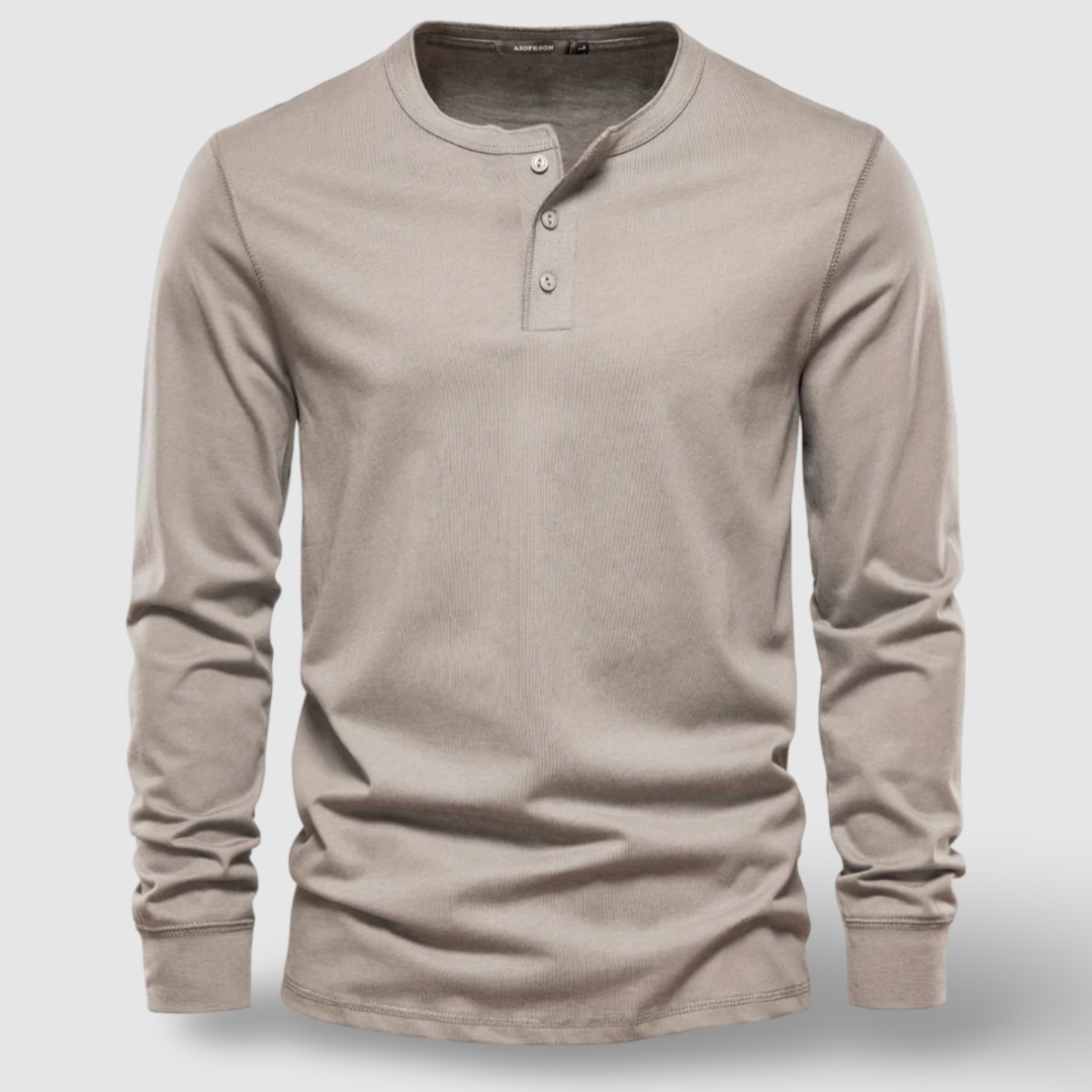 Elegantní bavlněné dlouhé rukávy Henley