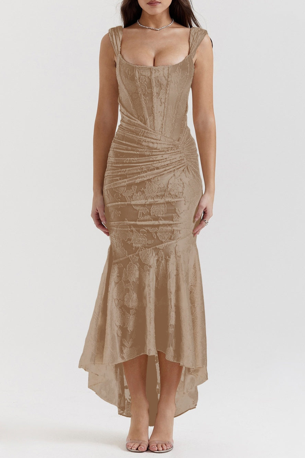 Aleksandra – Elegantní šaty, barva: hnědá