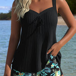 Lena – Dvoudílné pruhované tankini s plážovými kalhotami, barva: černá