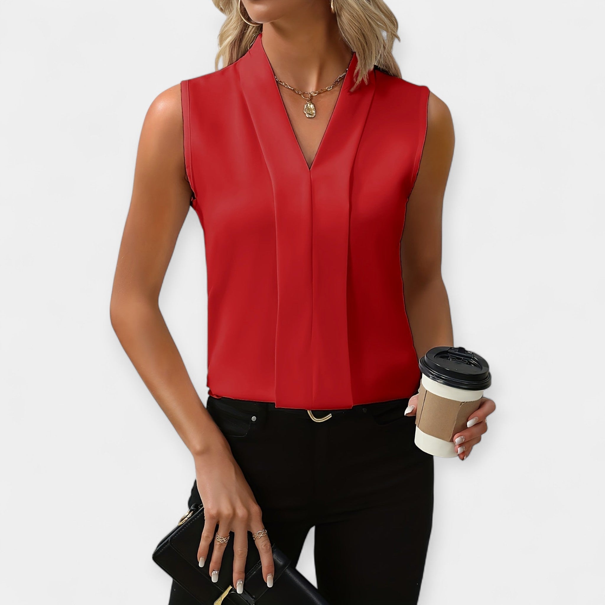 Leontýna - Elegantní top bez rukávů, barva: červená