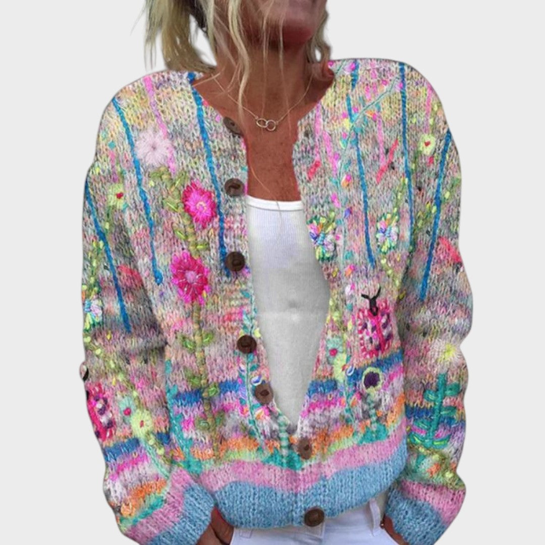 Teresa - Podzimní květinový cardigan, barva: květinový vzor