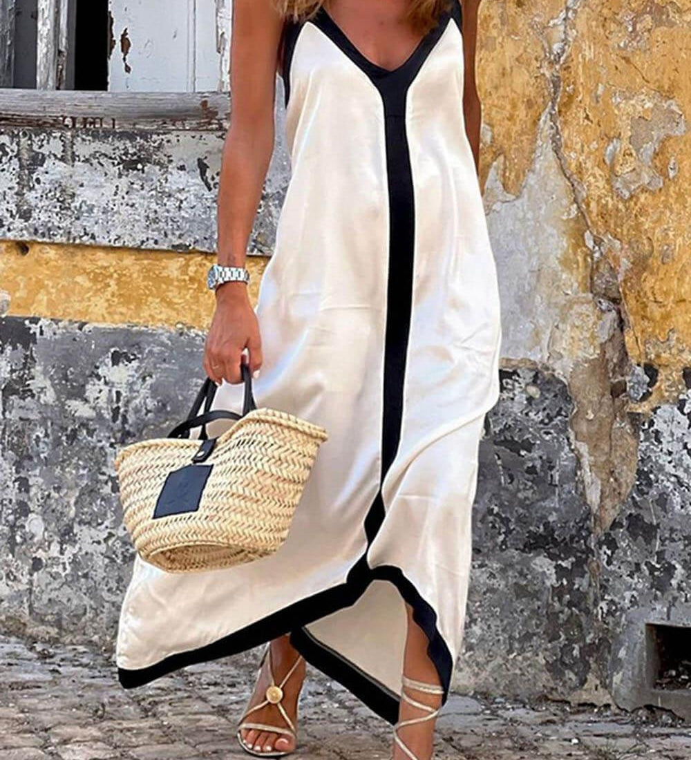 Verena – Midi šaty s designem Colour-Block Lavechic Île, barva: bílá