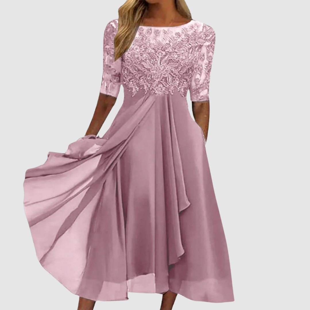 Leontýna - Elegantní krajkové šaty, barva: růžová