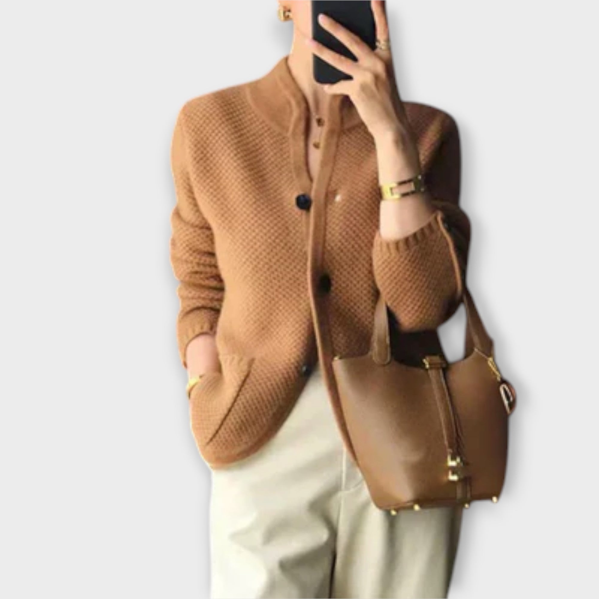 Alissa - Elegantní a pohodlný cardigan, barva: karamelová