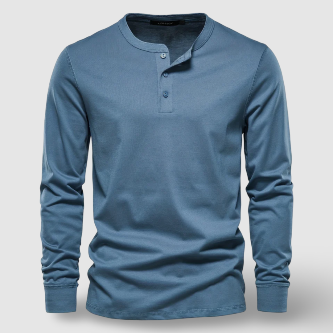 Elegantní bavlněné dlouhé rukávy Henley
