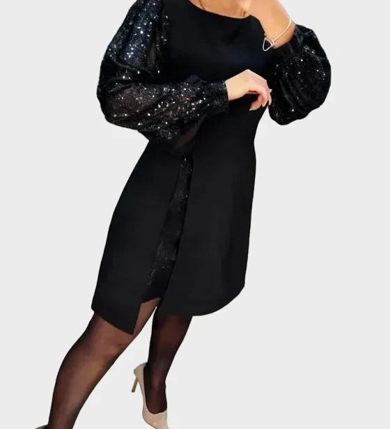 Iwona - Elegantní šaty s lesklými nabíranými rukávy