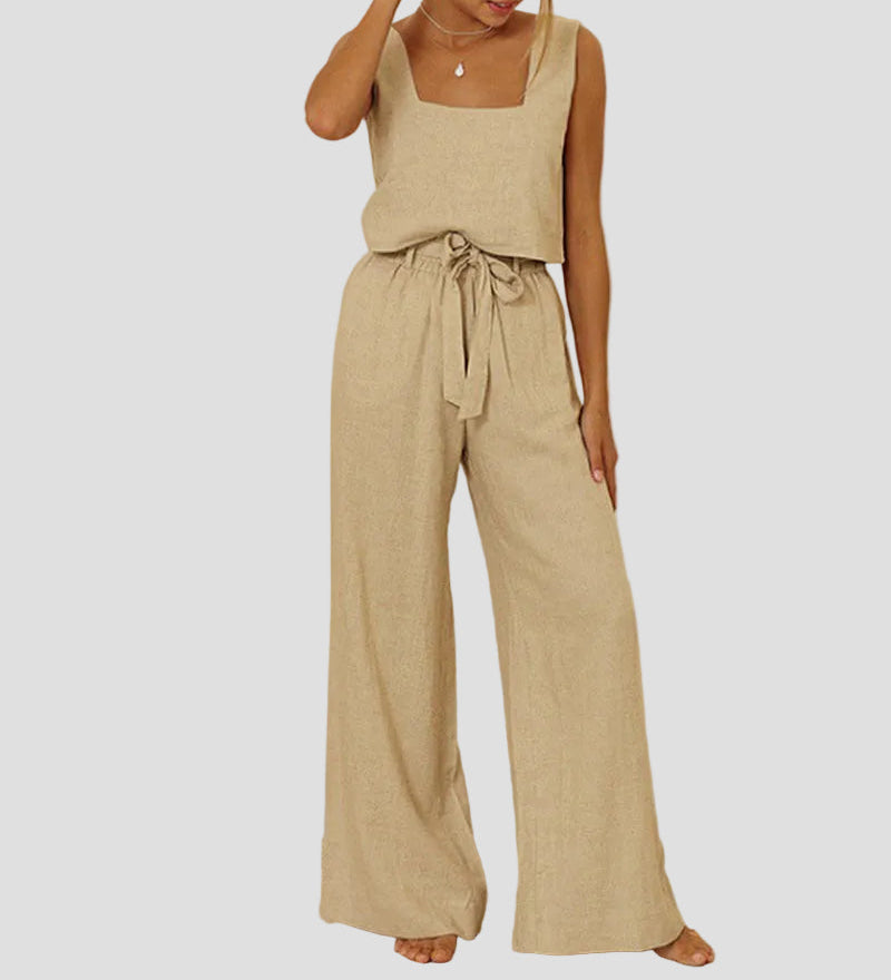Helene – Minimalistický top a kalhoty se širokými nohavicemi, barva: khaki