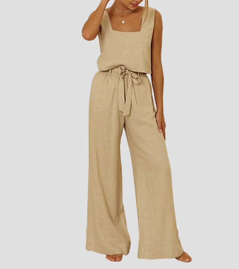 Helene – Minimalistický top a kalhoty se širokými nohavicemi, barva: khaki
