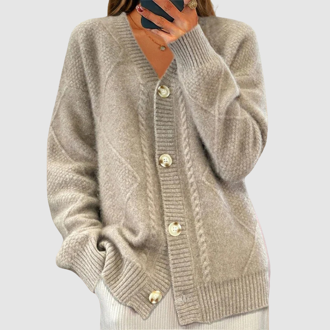 Elżbieta - Pletený cardigan, barva: šedá