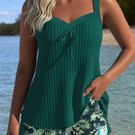 Lena – Dvoudílné pruhované tankini s plážovými kalhotami, barva: zelená