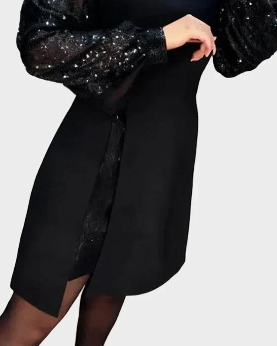 Iwona - Elegantní šaty s lesklými nabíranými rukávy