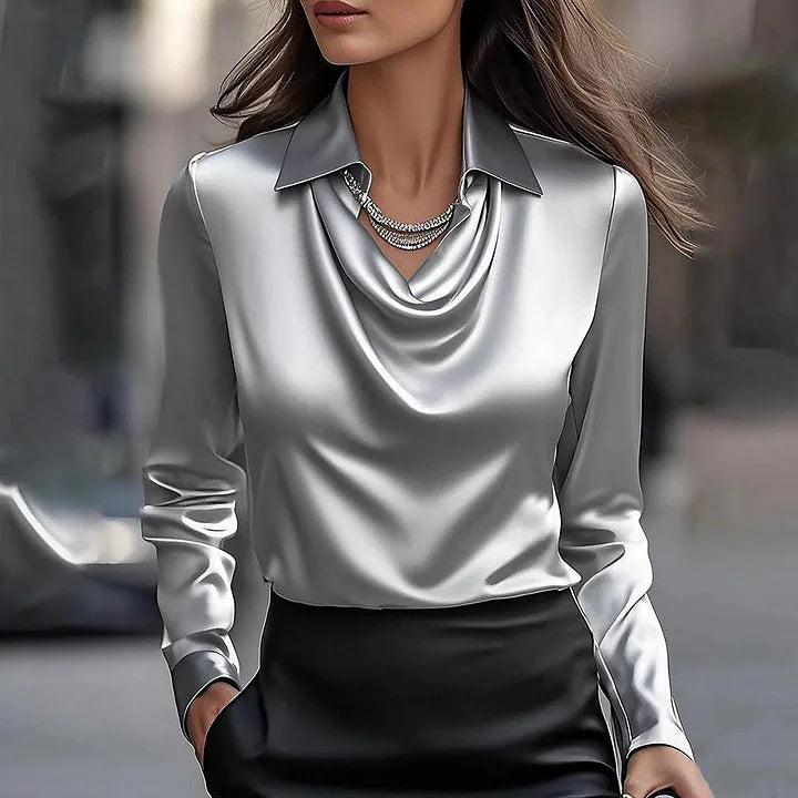 Helmi – Elegantní saténová halenka – severský styl, barva: šedá