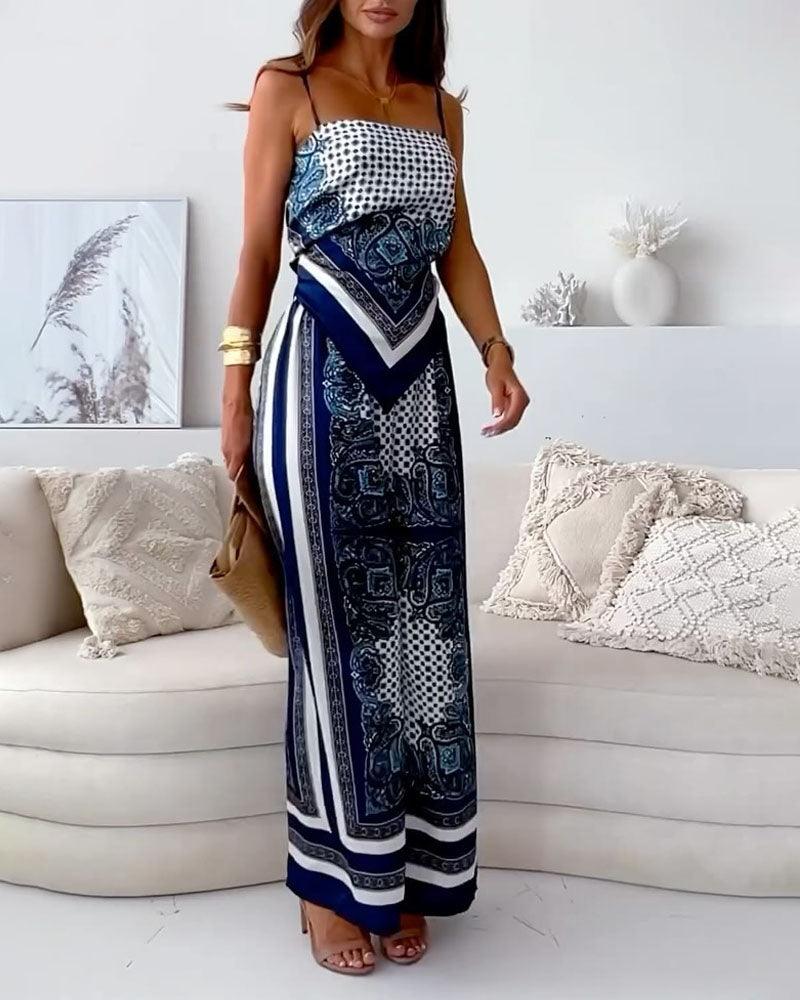 Lilly – Elegantní dvoudílný letní komplet s topem a kalhotami s mašlí, barva: modrá