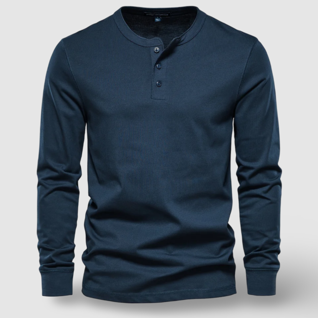 Elegantní bavlněné dlouhé rukávy Henley