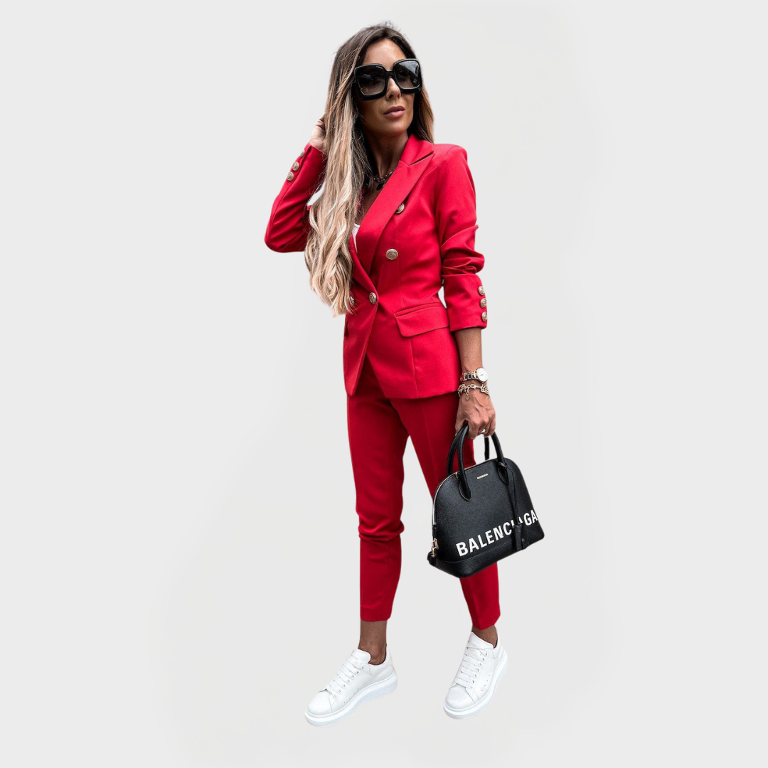 Nikola - Elegantní dámský komplet se sakem, barva: červená