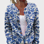 Benedita - Podzimní květinový cardigan, barva: modrá
