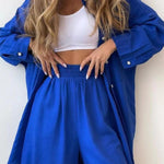 Katharina – Elegantní dvoudílný komplet, barva: modrá