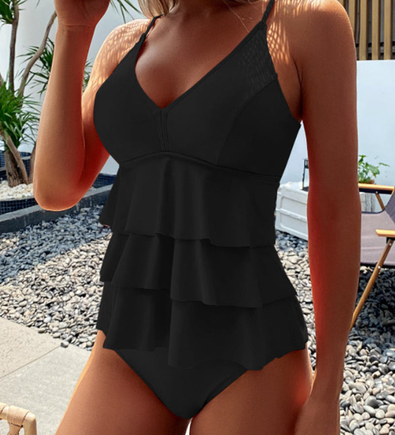 Viktoria – Elegantní plavky s jemnými volány, barva: černá