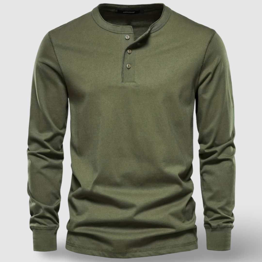 Elegantní bavlněné dlouhé rukávy Henley