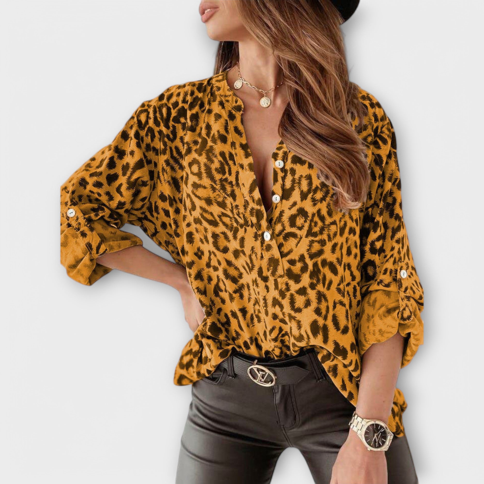 Iara - Moderní svetr s leopardím vzorem, barva: žlutá