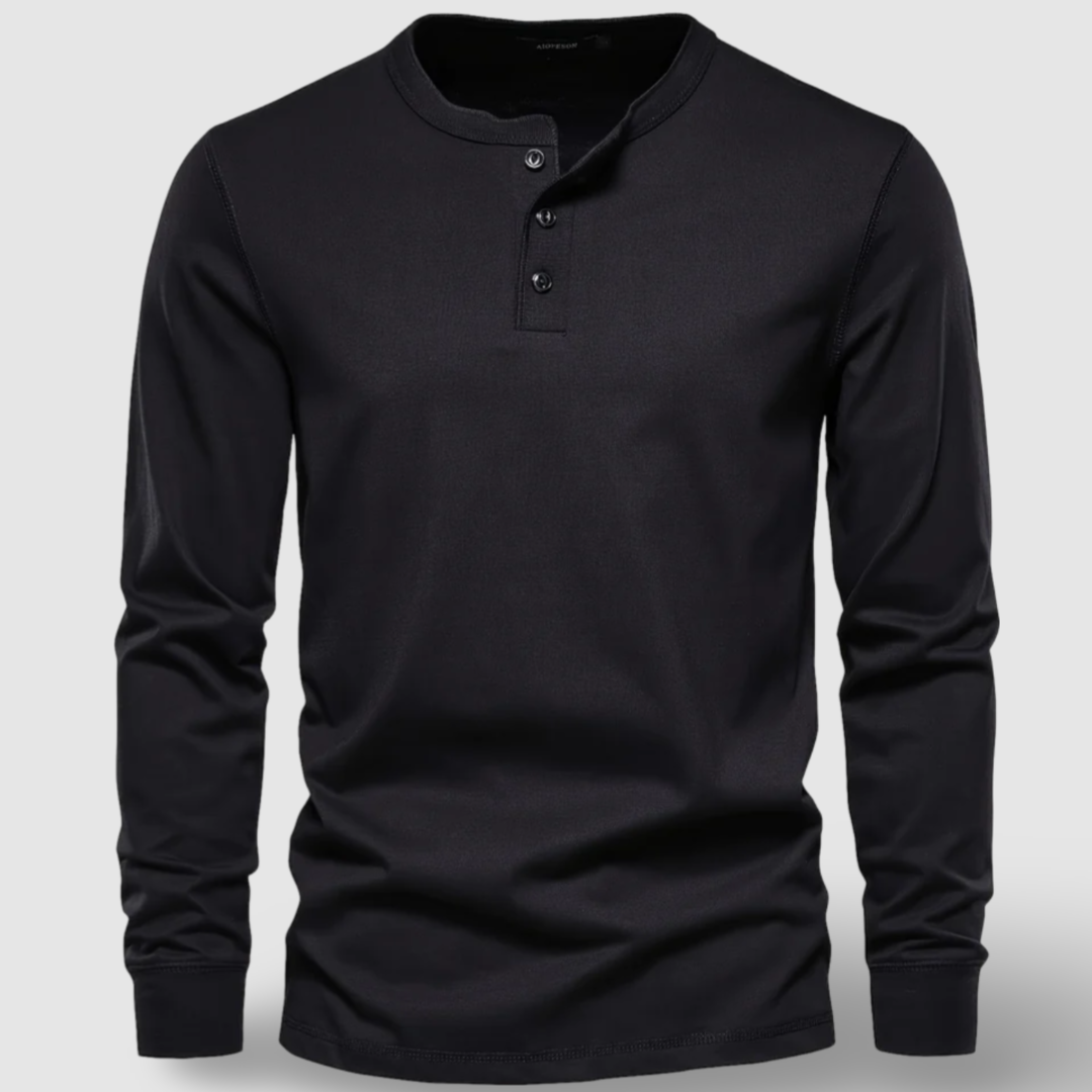 Elegantní bavlněné dlouhé rukávy Henley