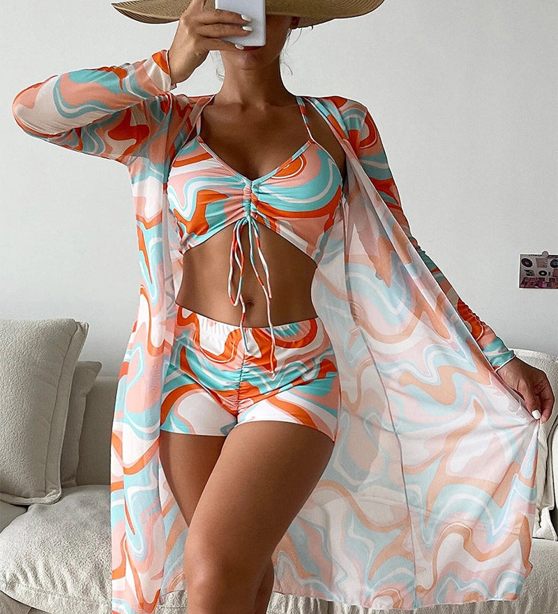 Frieda – Třídílné bikiny s potiskem, barva: oranžová