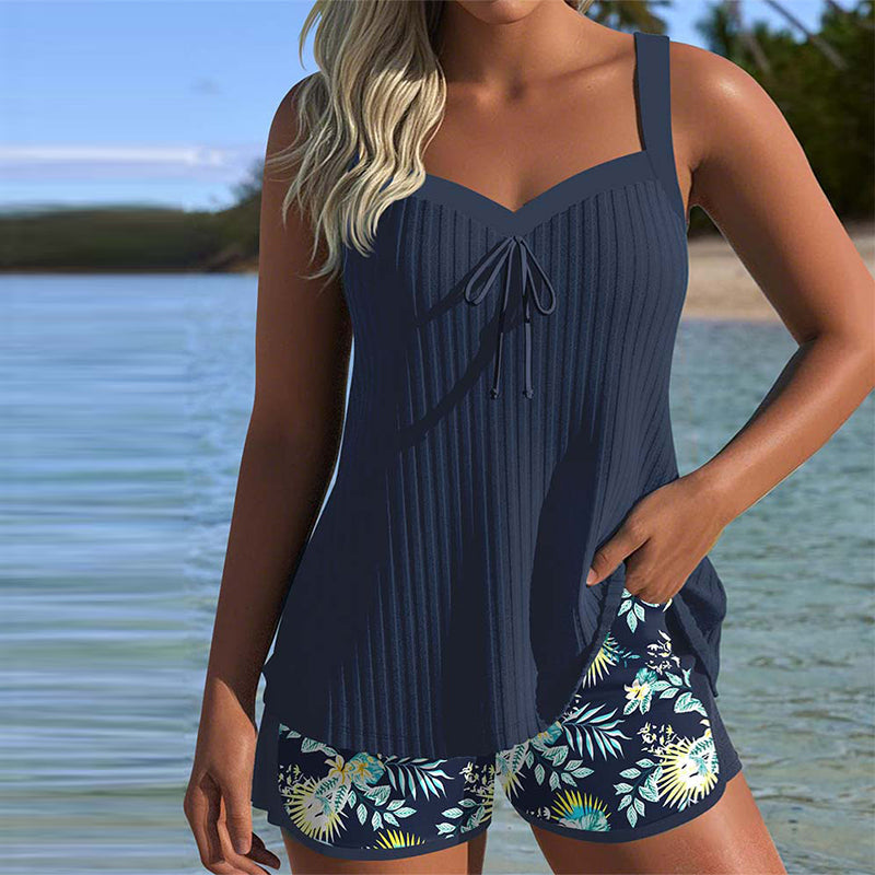 Lena – Dvoudílné pruhované tankini s plážovými kalhotami, barva: námořnická modrá