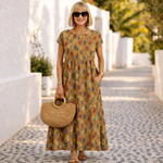 Valencia – Elegantní květované šaty, barva: khaki