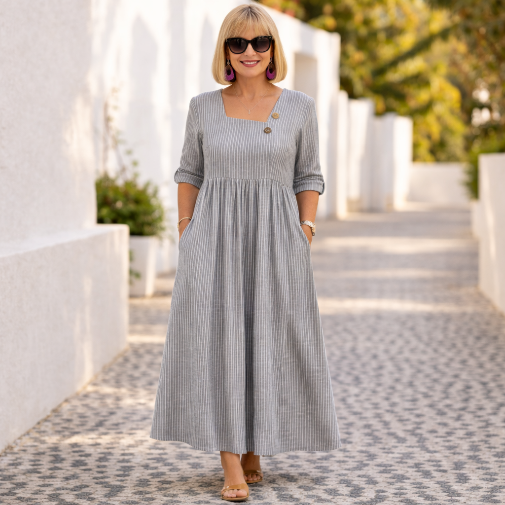 Cleomarie – Elegantní midi šaty, barva: šedá