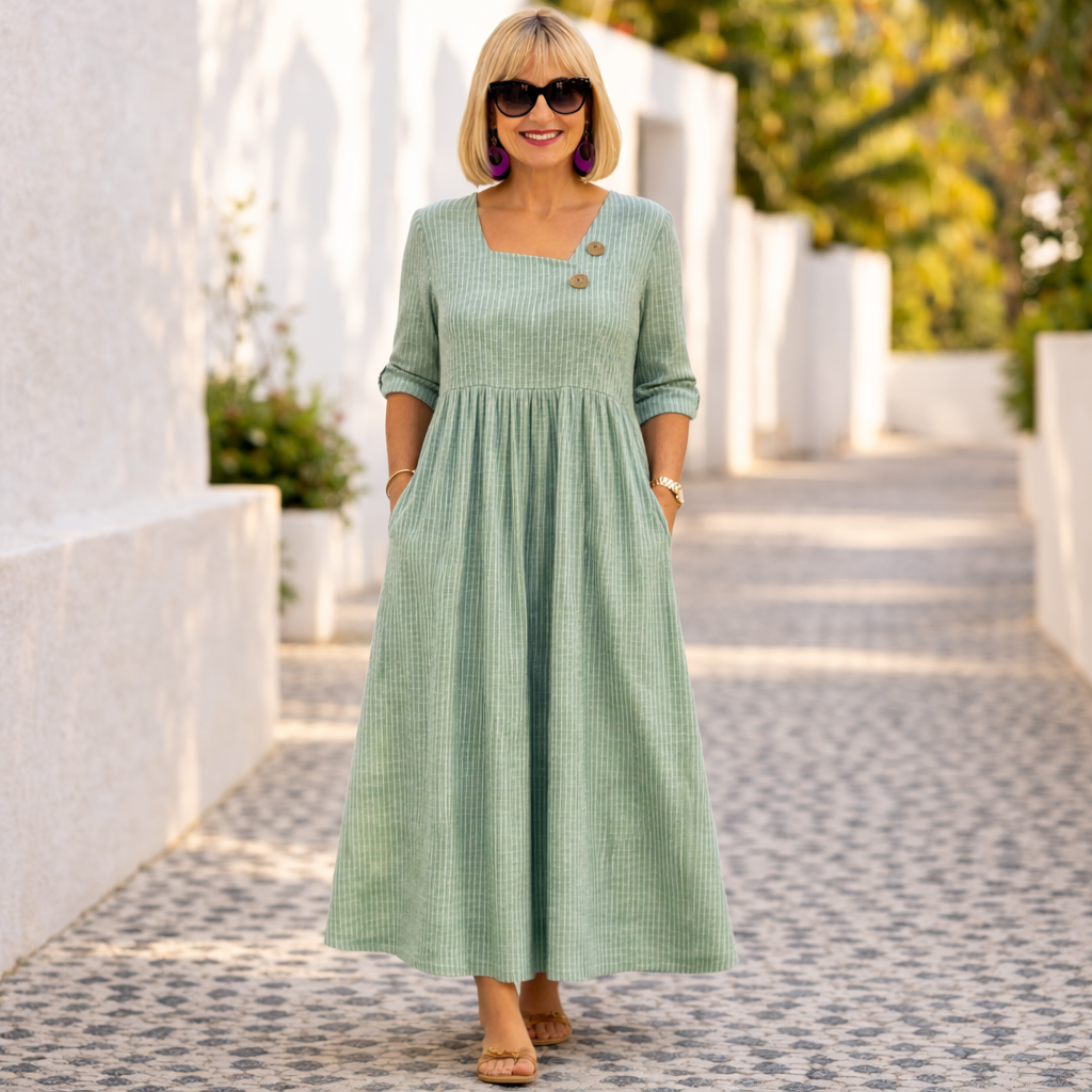 Cleomarie – Elegantní midi šaty, barva: zelená
