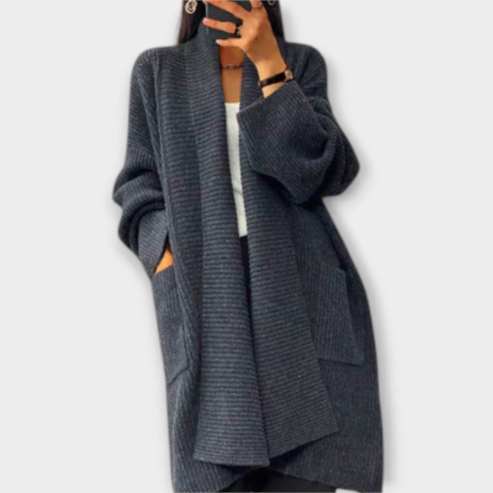 Euphemia - Dlouhý pletený cardigan, barva: šedá