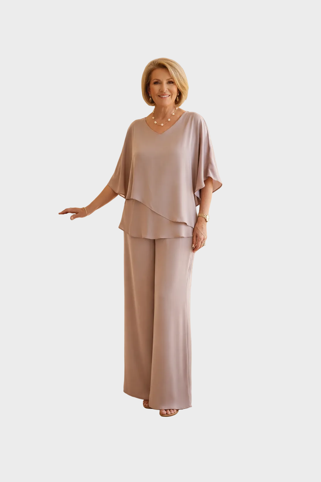 Martha - Set se splývavými kalhotami, barva: béžová