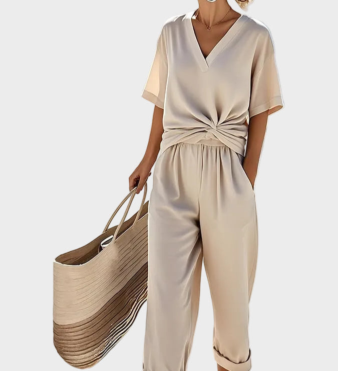 Ava - Elegantní dvoudílný set, barva: světle khaki