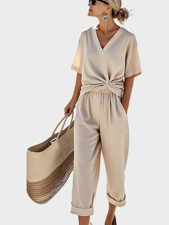 Ava - Elegantní dvoudílný set, barva: světle khaki