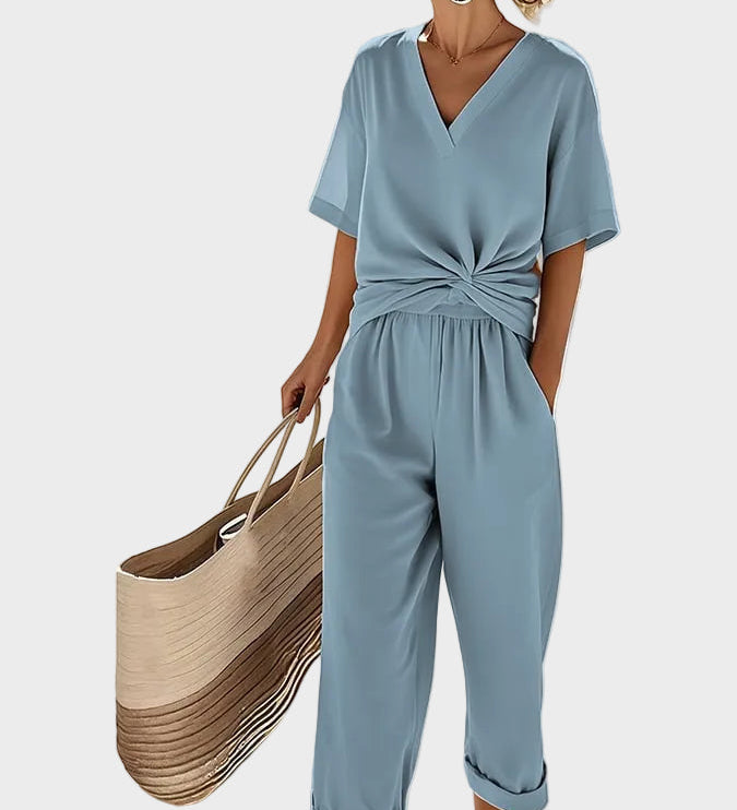Ava - Elegantní dvoudílný set, barva: nebesky modrá