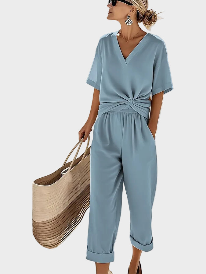 Ava - Elegantní dvoudílný set, barva: nebesky modrá