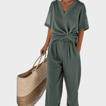 Ava - Elegantní dvoudílný set, barva: šalvějově zelená