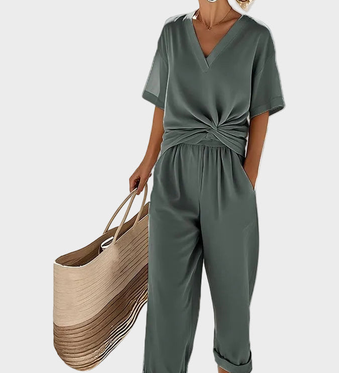 Ava - Elegantní dvoudílný set, barva: šalvějově zelená