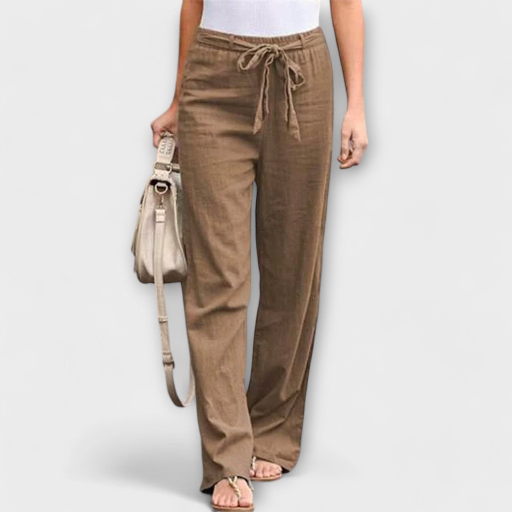 Hilma - Lehké lněné kalhoty, barva: hnědá