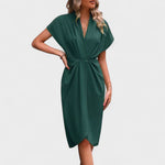 Tihana - Elegantní midi šaty, barva: tmavě zelená